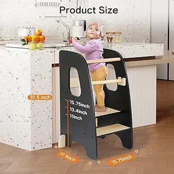 4-in-1 Wooden Toddler Learning Tower: Kitchen Helper, Table, Chair & Easel - Family Nest