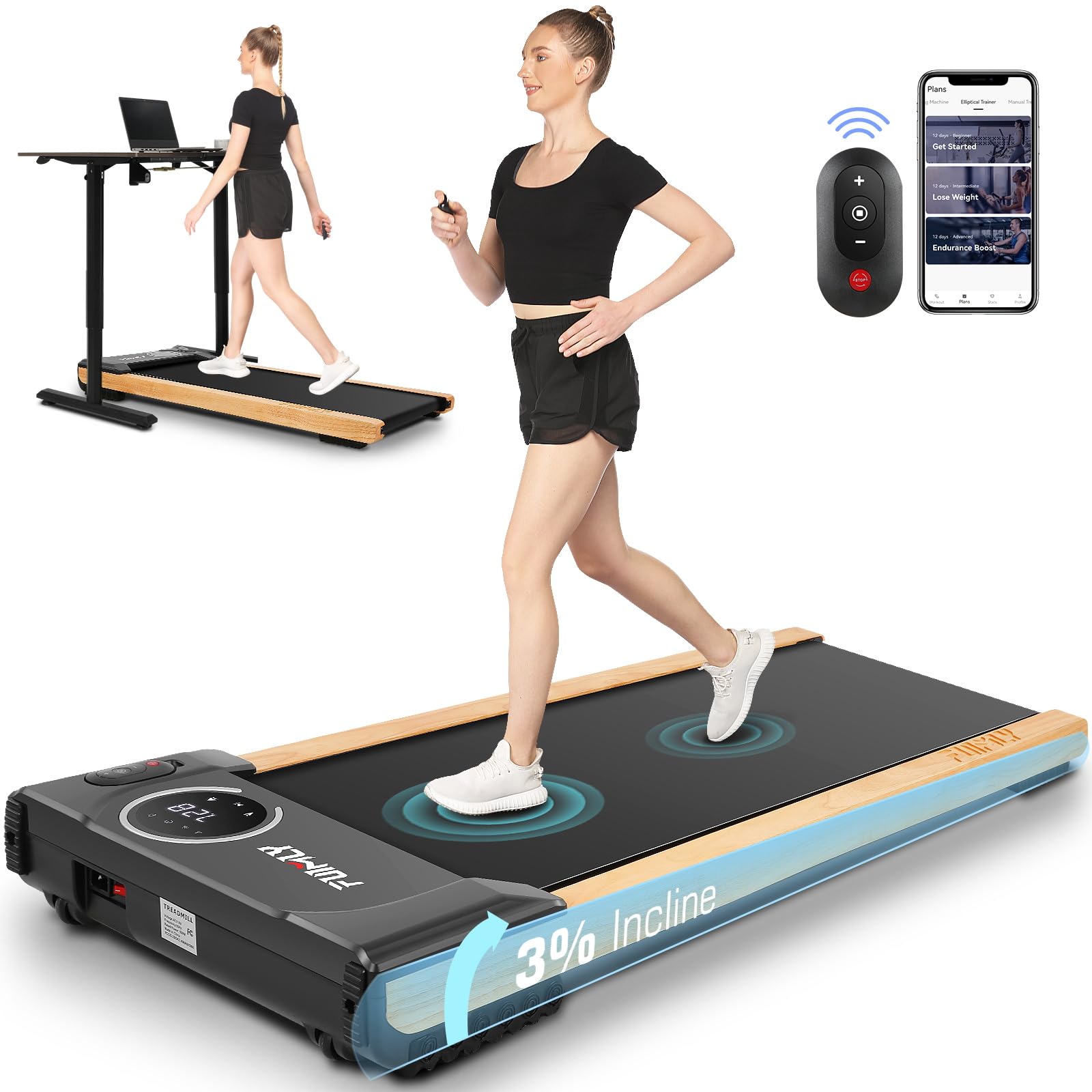 FUNMILY 2-in-1 Wooden Under-Desk Treadmill with Smart App & Incline - Family Nest