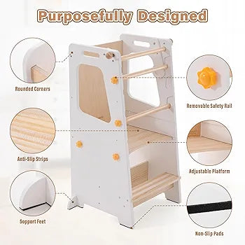 4-in-1 Wooden Toddler Learning Tower: Kitchen Helper, Table, Chair & Easel - Family Nest