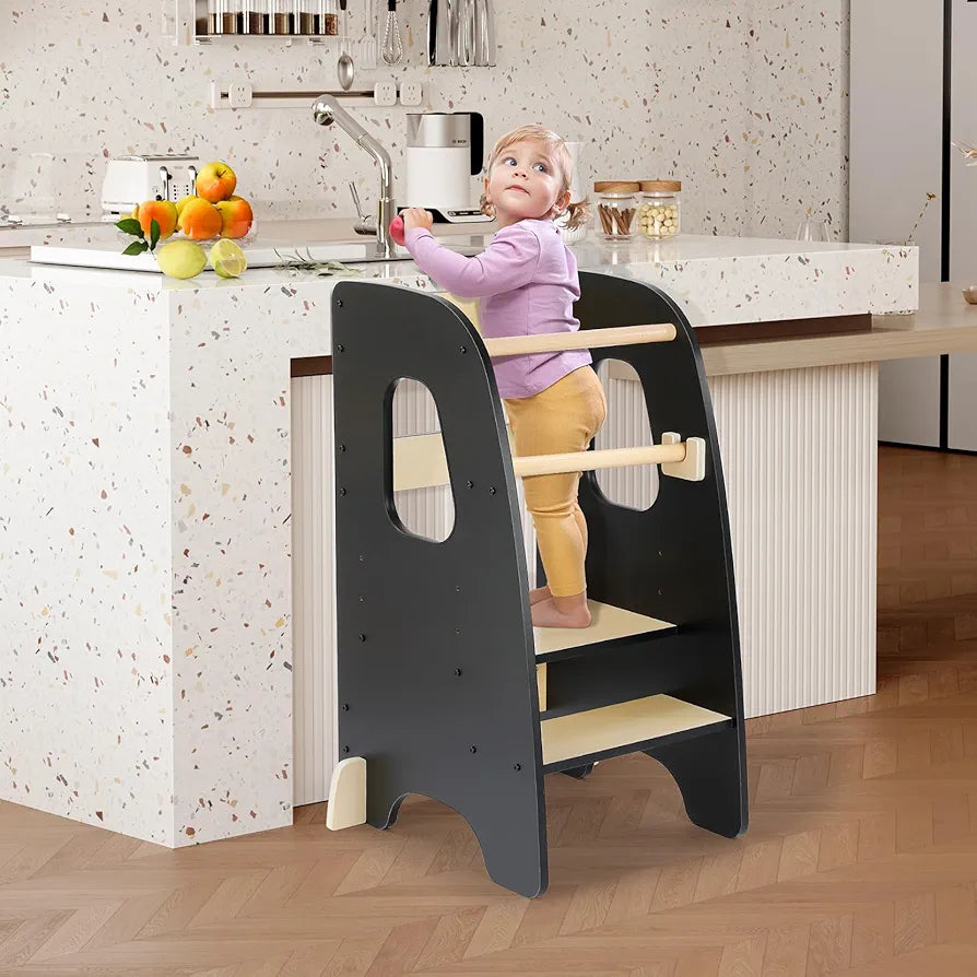 4-in-1 Wooden Toddler Learning Tower: Kitchen Helper, Table, Chair & Easel - Family Nest