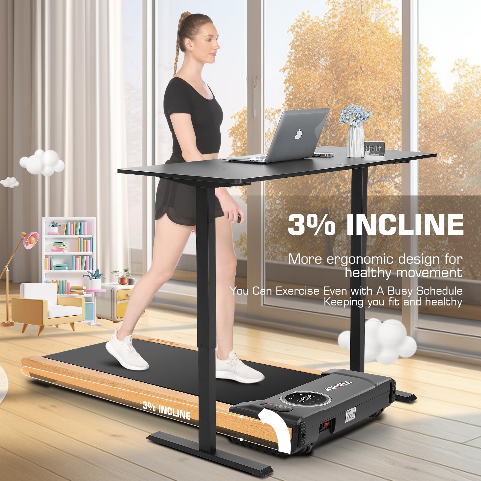 FUNMILY 2-in-1 Wooden Under-Desk Treadmill with Smart App & Incline - Family Nest
