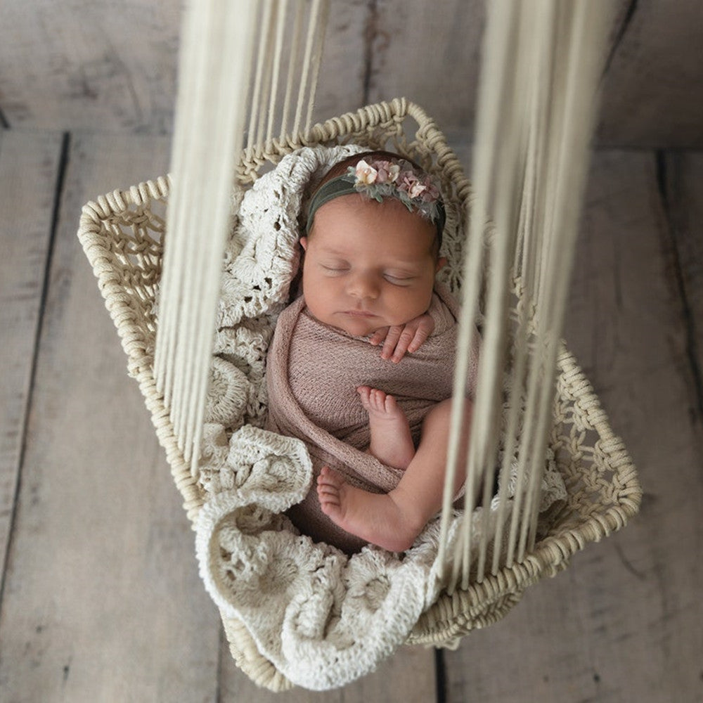 Bohemian Macrame Baby Hammock - Cozy Cotton Hanging Cradle Swing - Family Nest