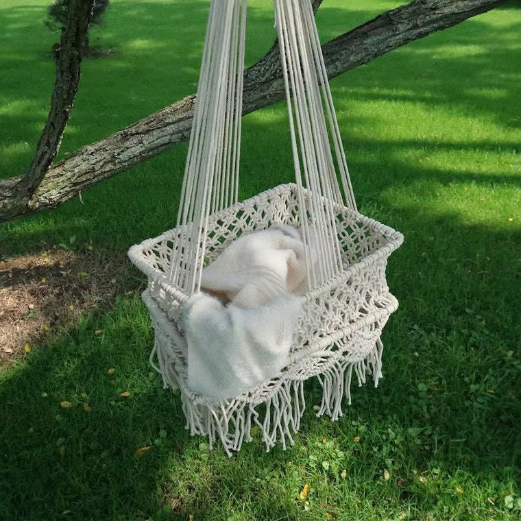 Bohemian Macrame Baby Hammock - Cozy Cotton Hanging Cradle Swing - Family Nest