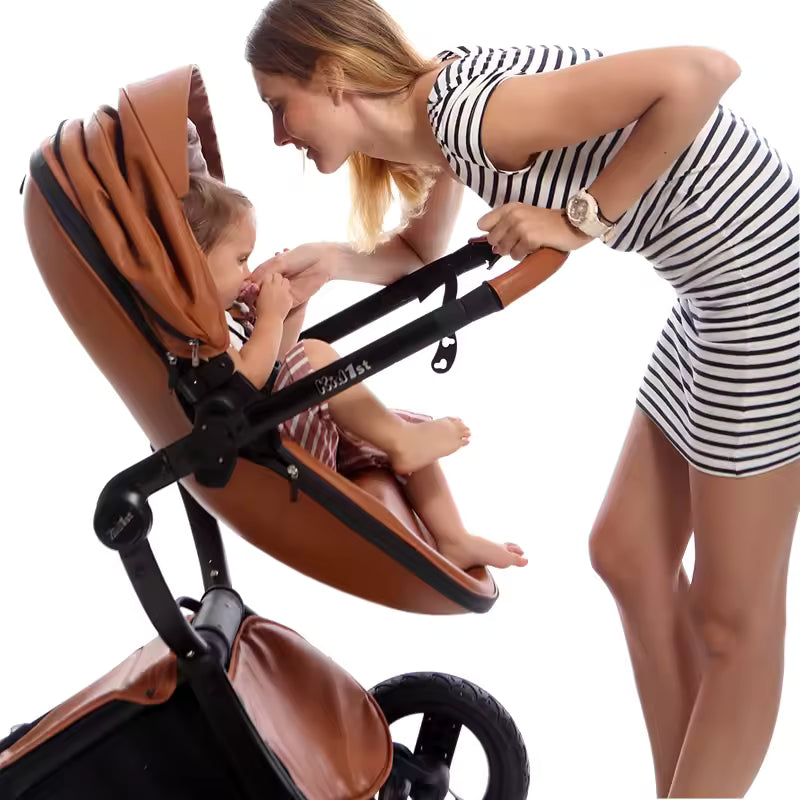 Luxury Baby Stroller Portable High Landscape Luxury Stroller Leather Stroller Travel Pram Pushchair trolley baby car carriage - Family Nest