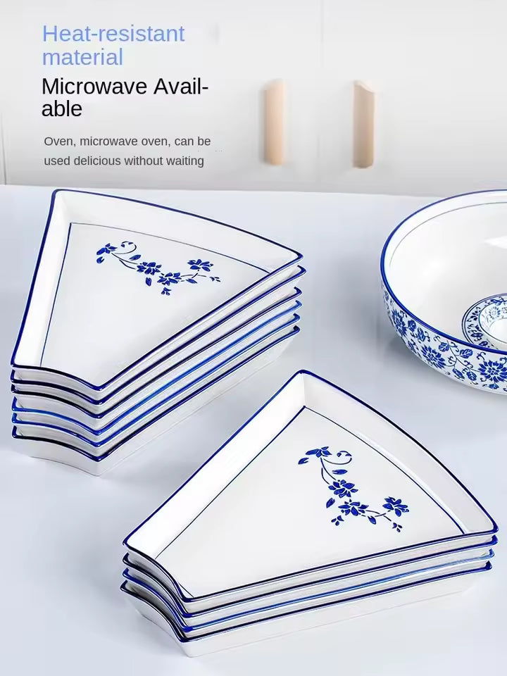 Azure Bloom Ceramic Serving Platter - 13-Piece Set - Family Nest