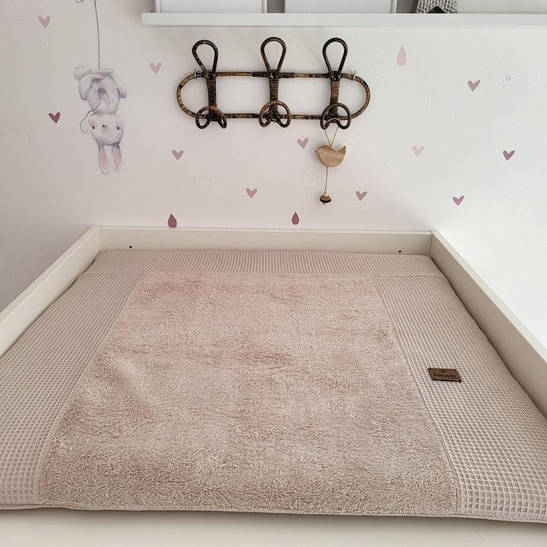 Luxury Waffle Piqué Changing Mat Cover with Waterproof Liner & Safety Bolsters (Fits IKEA Hemnes/Malm)