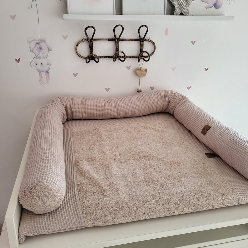 Luxury Waffle Piqué Changing Mat Cover with Waterproof Liner & Safety Bolsters (Fits IKEA Hemnes/Malm)