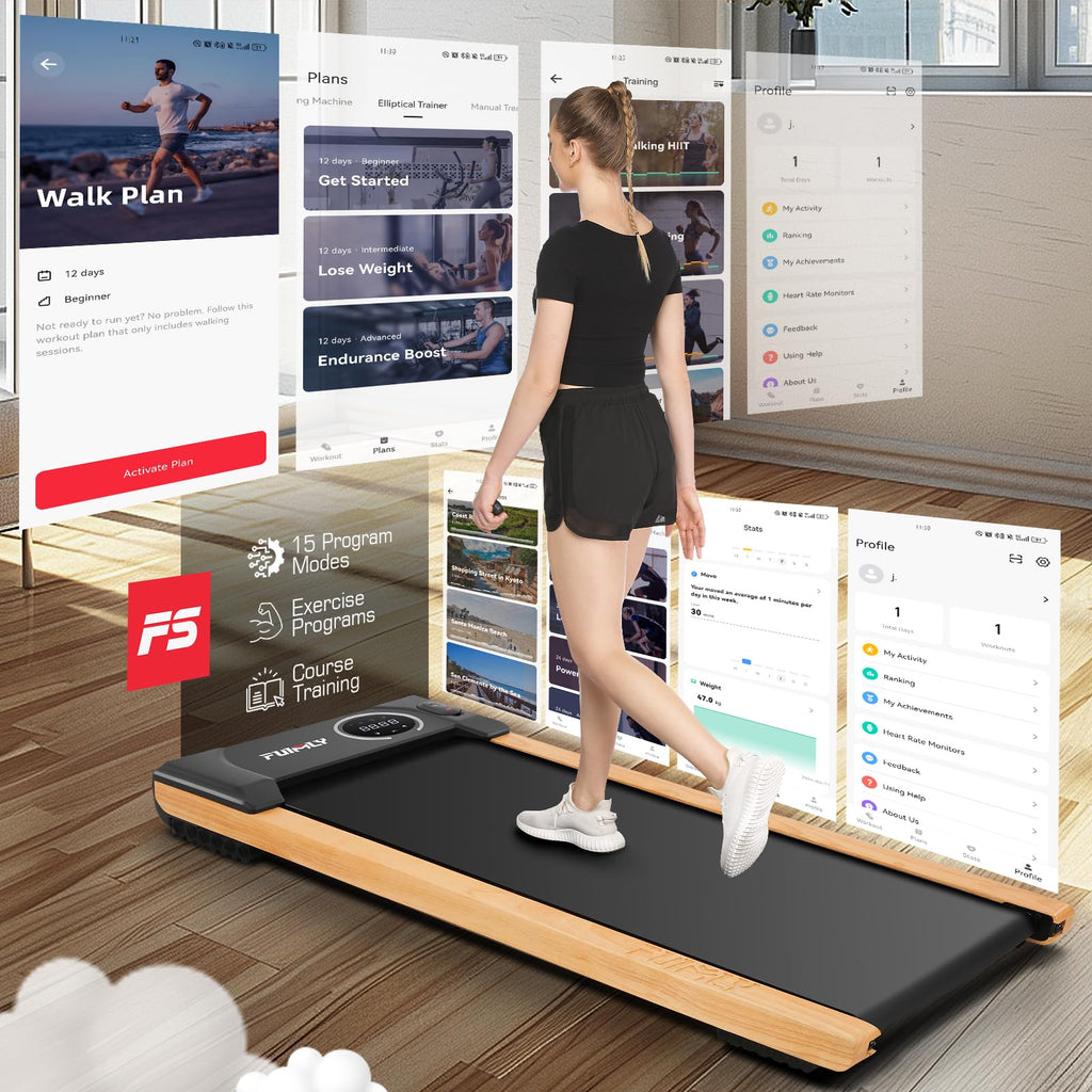 FUNMILY 2-in-1 Wooden Under-Desk Treadmill with Smart App & Incline - Family Nest 
