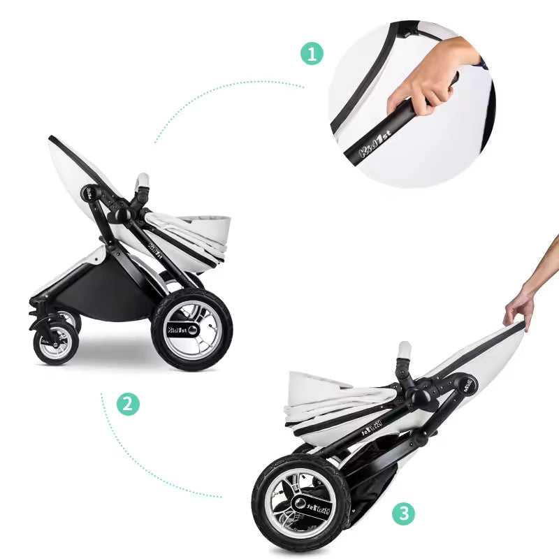 Luxury Baby Stroller Portable High Landscape Luxury Stroller Leather Stroller Travel Pram Pushchair trolley baby car carriage - Family Nest 
