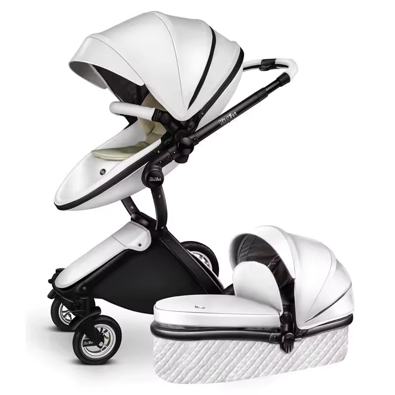 Luxury Baby Stroller Portable High Landscape Luxury Stroller Leather Stroller Travel Pram Pushchair trolley baby car carriage - Family Nest 
