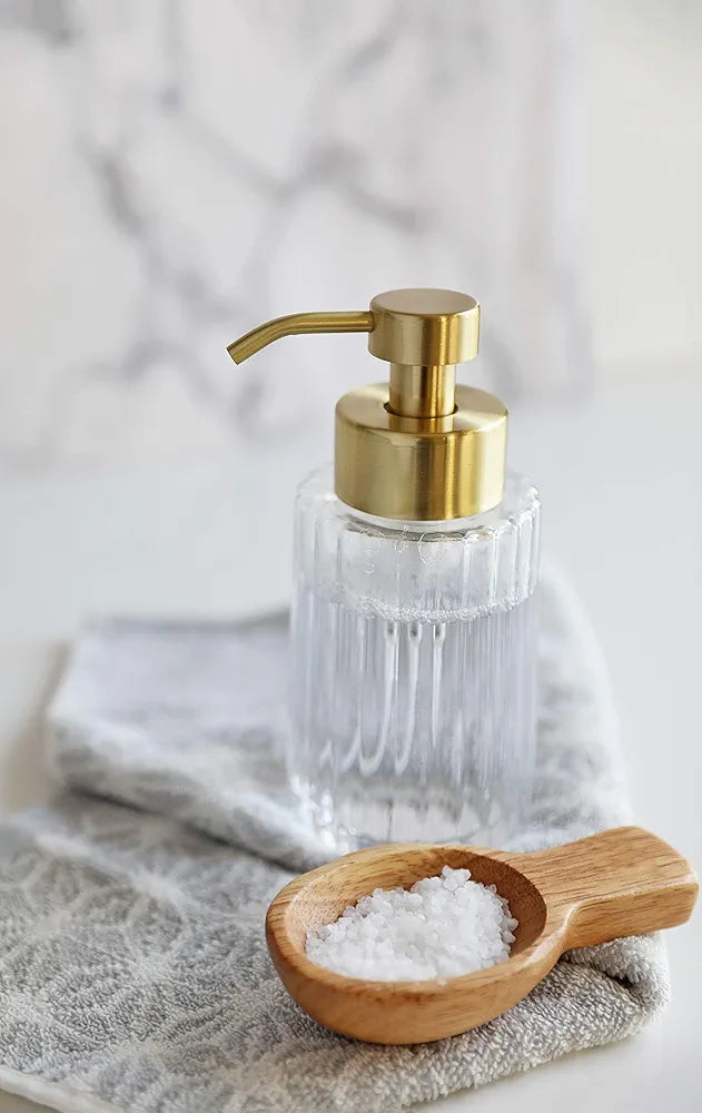 Flora Foaming Soap Dispenser – Vintage-Inspired Fluted Glass & Refillable Modern Gold Pump for Kitchen & Bath