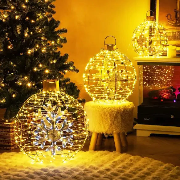 Set of 3 Outdoor Lighted Christmas Sphere Balls - Large LED Holiday Ornaments