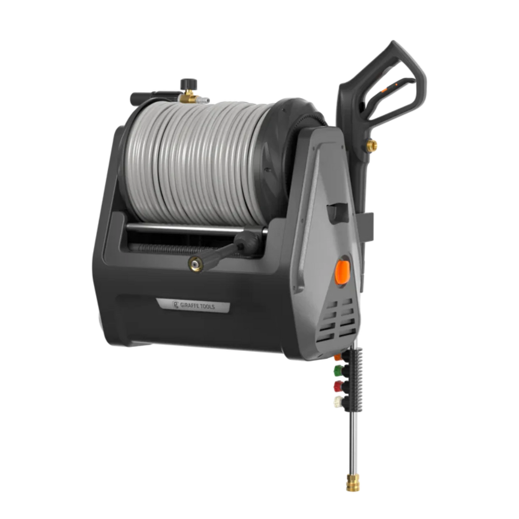 Retractable Electric Pressure Washer | Wall-Mounted with 100ft Hose Reel & Auto-Retract System