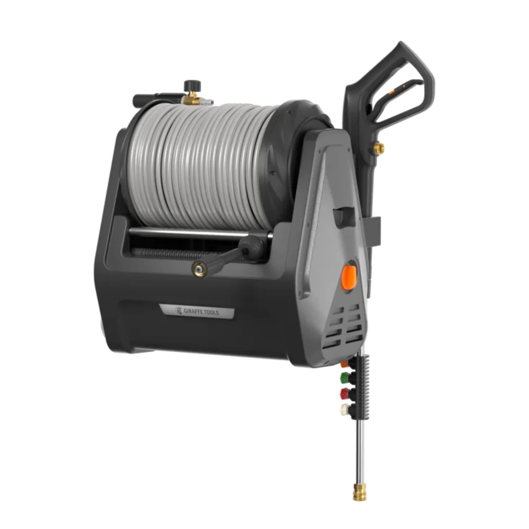 Retractable Electric Pressure Washer | Wall-Mounted with 100ft Hose Reel & Auto-Retract System