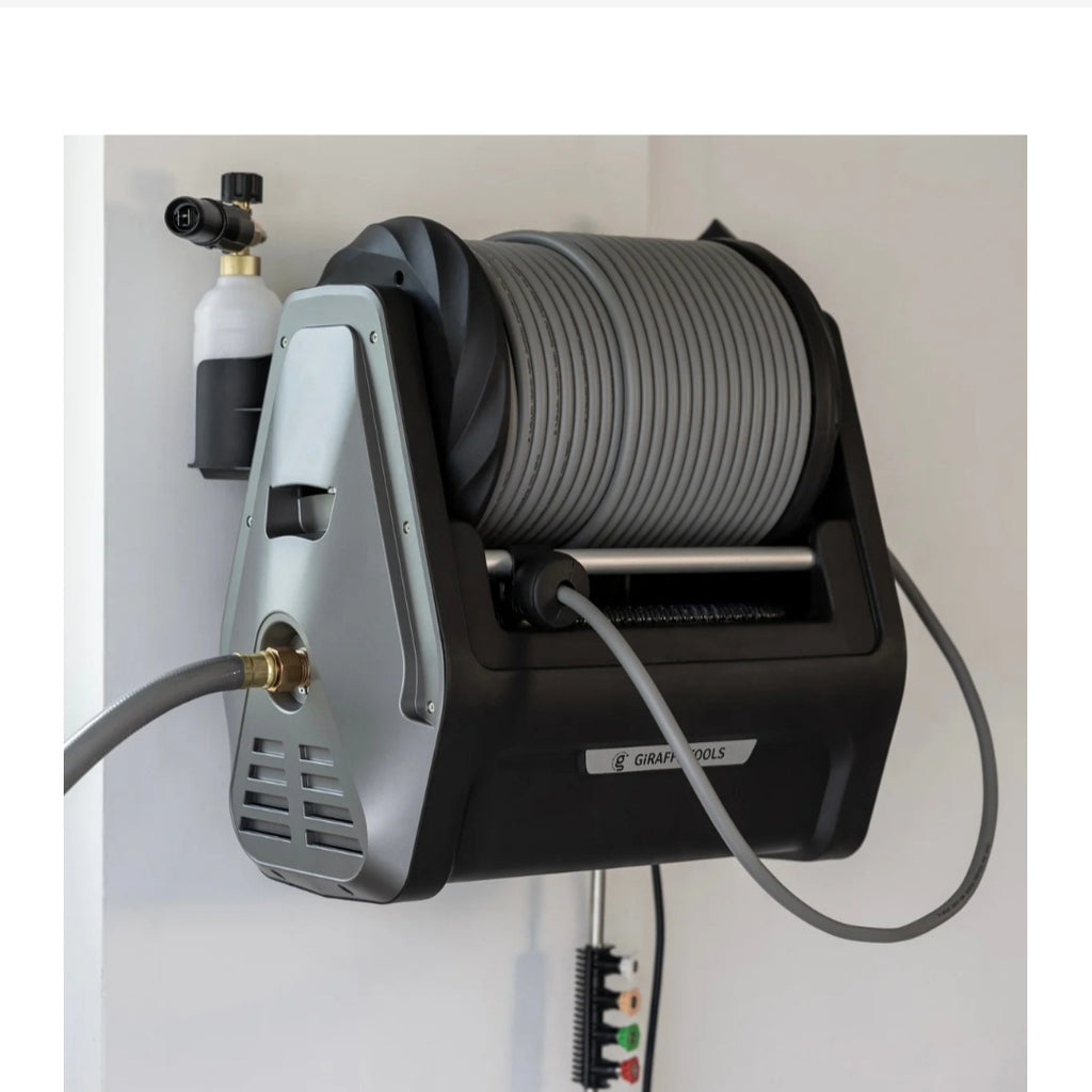 Retractable Electric Pressure Washer | Wall-Mounted with 100ft Hose Reel & Auto-Retract System