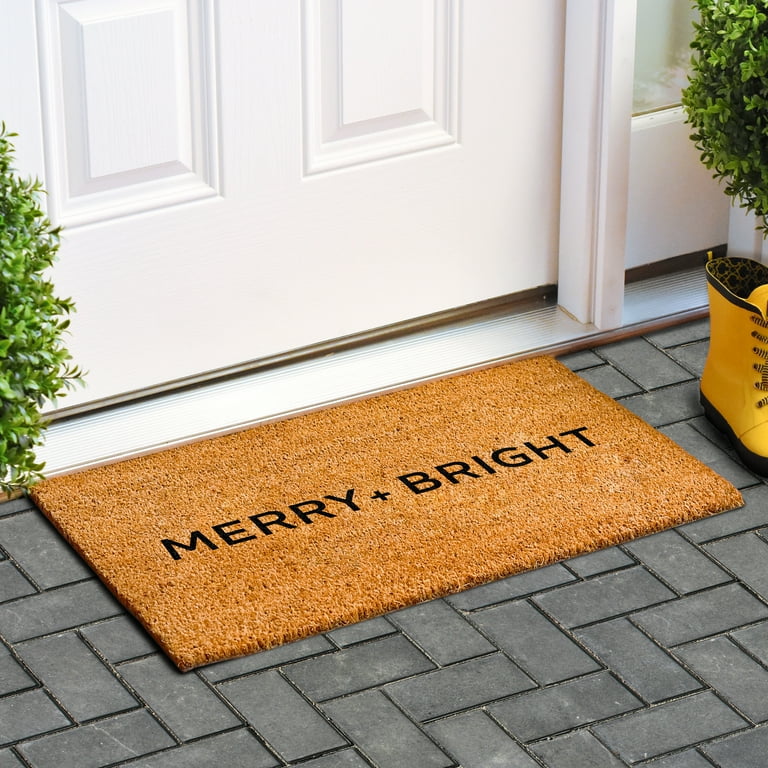 Merry & Bright" Christmas Doormat - Natural Coir Holiday Welcome Mat