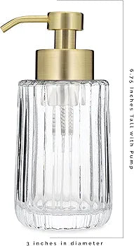 Flora Foaming Soap Dispenser – Vintage-Inspired Fluted Glass & Refillable Modern Gold Pump for Kitchen & Bath
