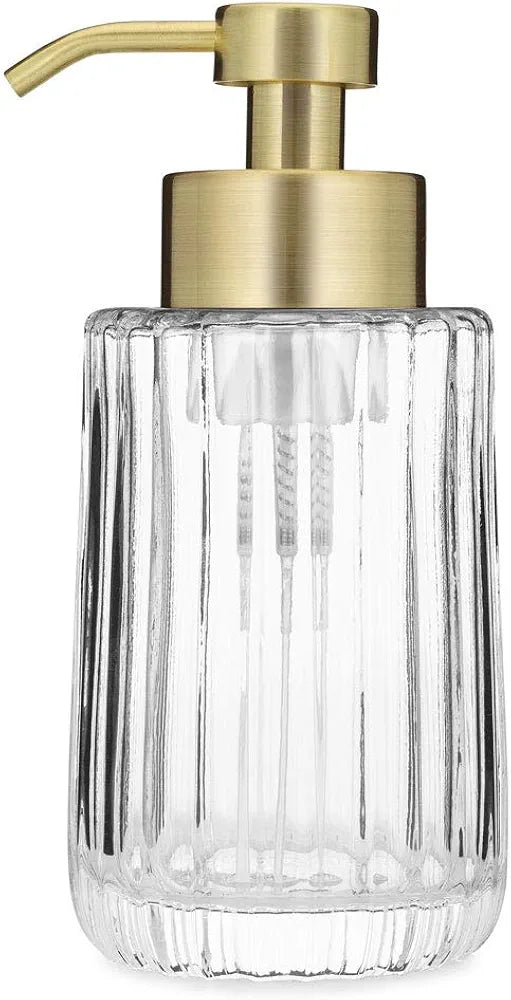 Flora Foaming Soap Dispenser – Vintage-Inspired Fluted Glass & Refillable Modern Gold Pump for Kitchen & Bath